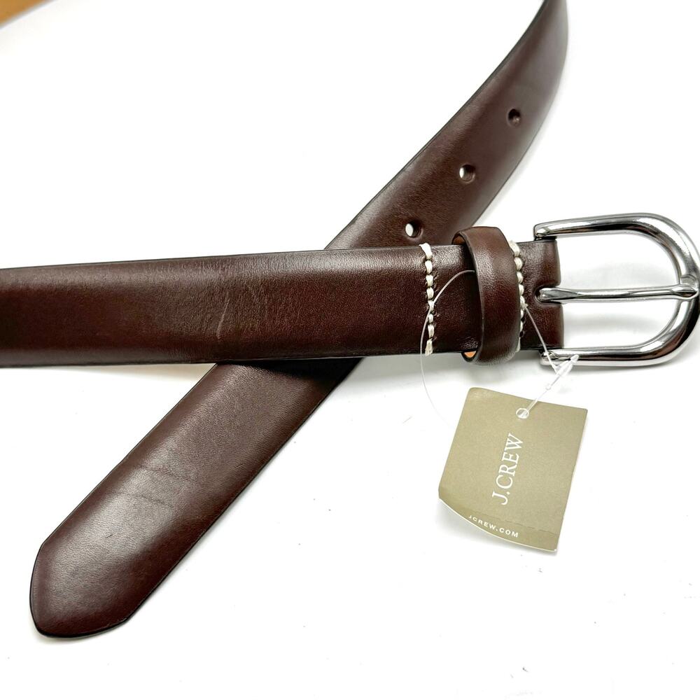 J Crew Brown Italian Leather Belt 30 Silver Round Buckle Dress Belt Classic
